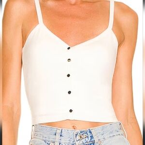 Revolve Snap Button White Ribbed Crop Top